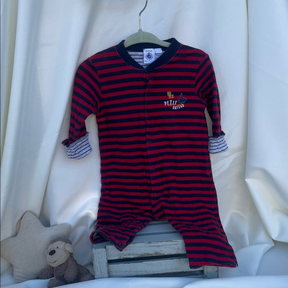 Petit Bateau Navy and Red Striped Footie